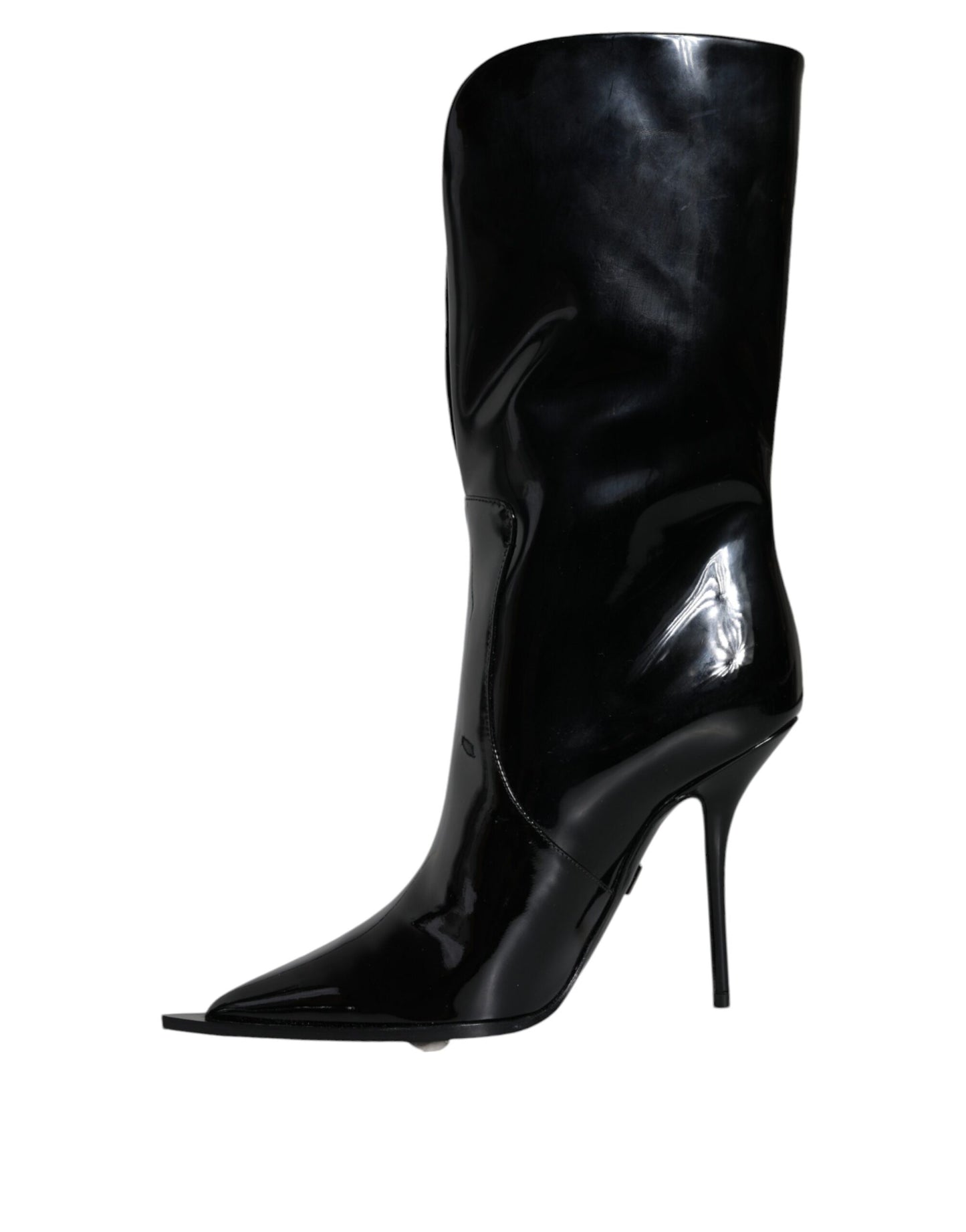Dolce & Gabbana Zapatos Botas Negras de Charol a Media Pierna