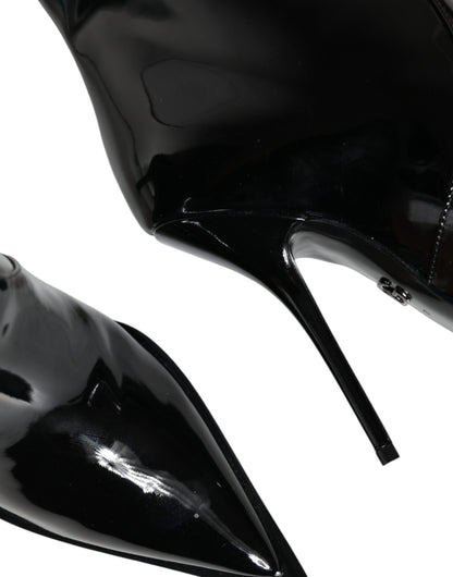 Dolce & Gabbana Zapatos Botas Negras de Charol a Media Pierna