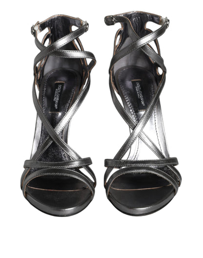 Sandalias de tacón Keira de cuero plateadas Dolce & Gabbana