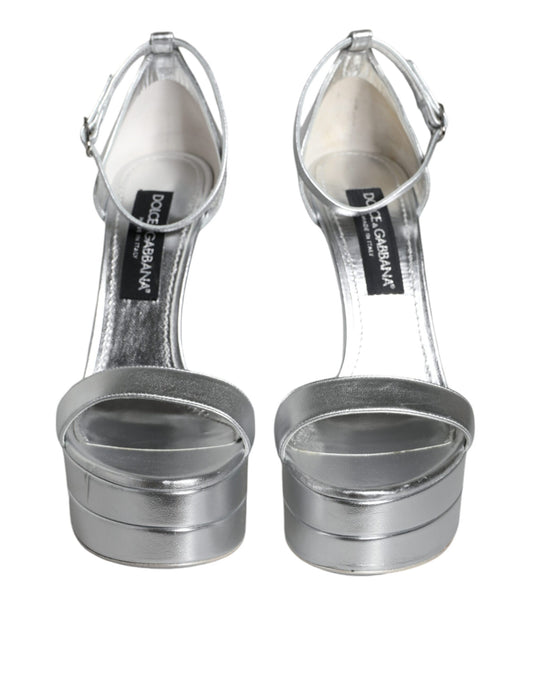 Zapatos Sandalias Plataforma Keira de Cuero Plateado Dolce & Gabbana