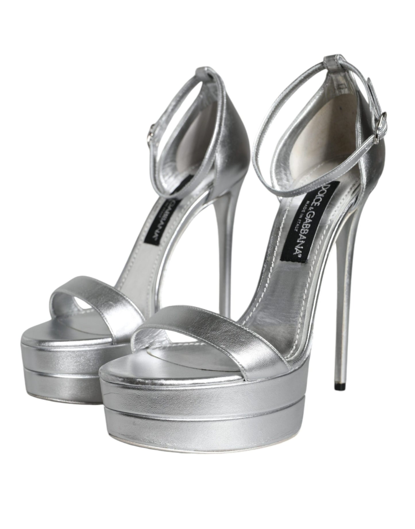 Zapatos Sandalias Plataforma Keira de Cuero Plateado Dolce & Gabbana
