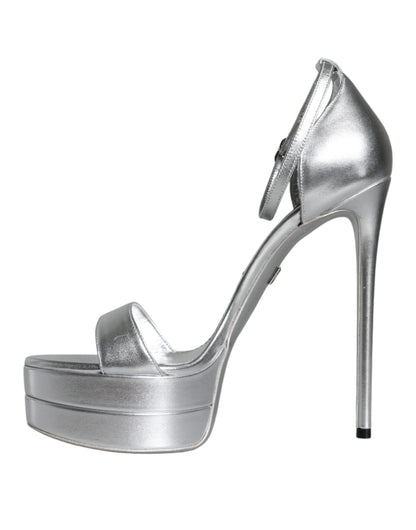 Zapatos Sandalias Plataforma Keira de Cuero Plateado Dolce & Gabbana
