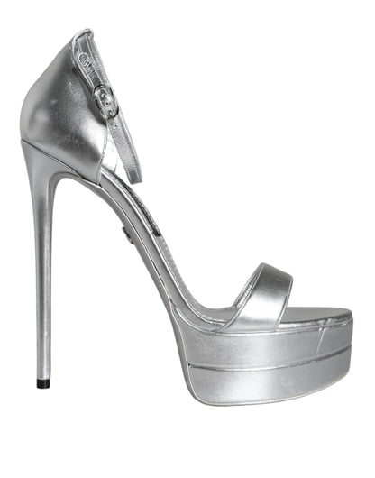 Zapatos Sandalias Plataforma Keira de Cuero Plateado Dolce & Gabbana