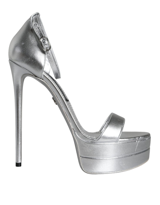 Zapatos Sandalias Plataforma Keira de Cuero Plateado Dolce & Gabbana