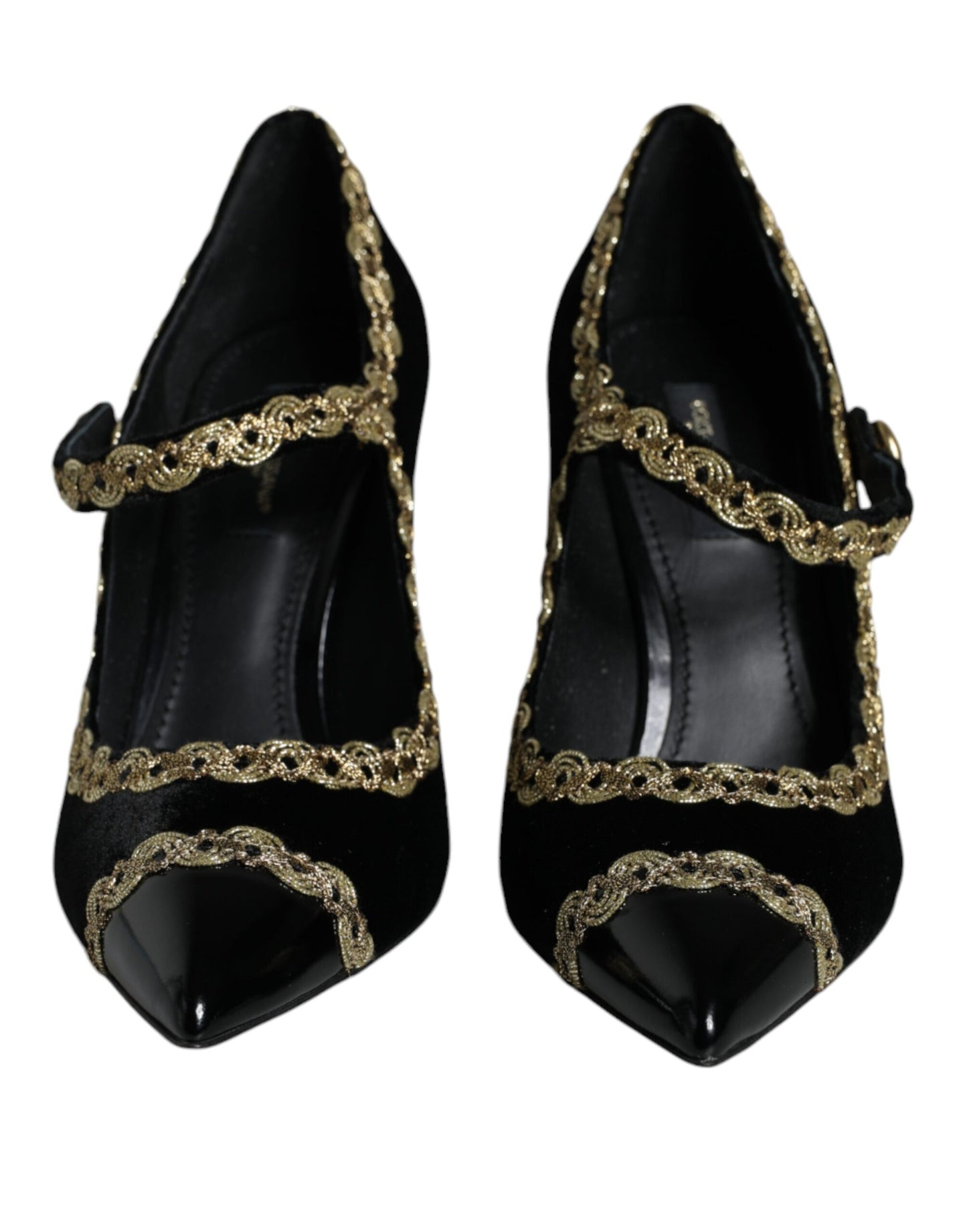 Zapatos de tacón Dolce & Gabbana negros Mary Janes de terciopelo dorado