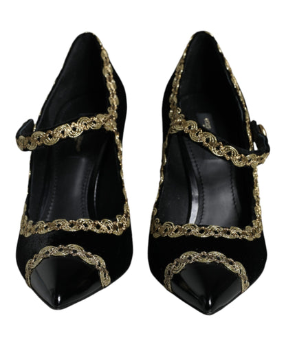 Zapatos de tacón Dolce & Gabbana negros Mary Janes de terciopelo dorado