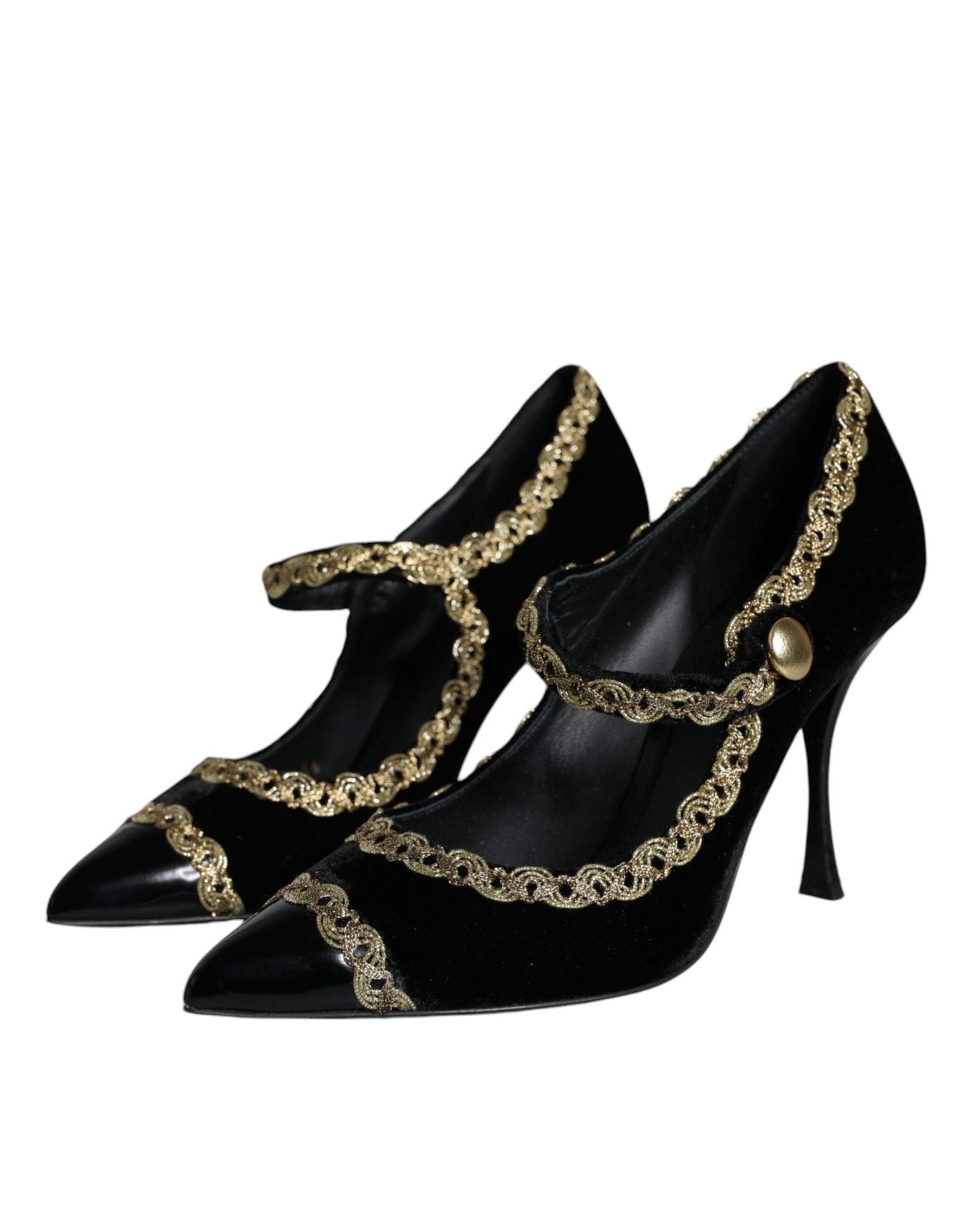 Zapatos de tacón Dolce & Gabbana negros Mary Janes de terciopelo dorado