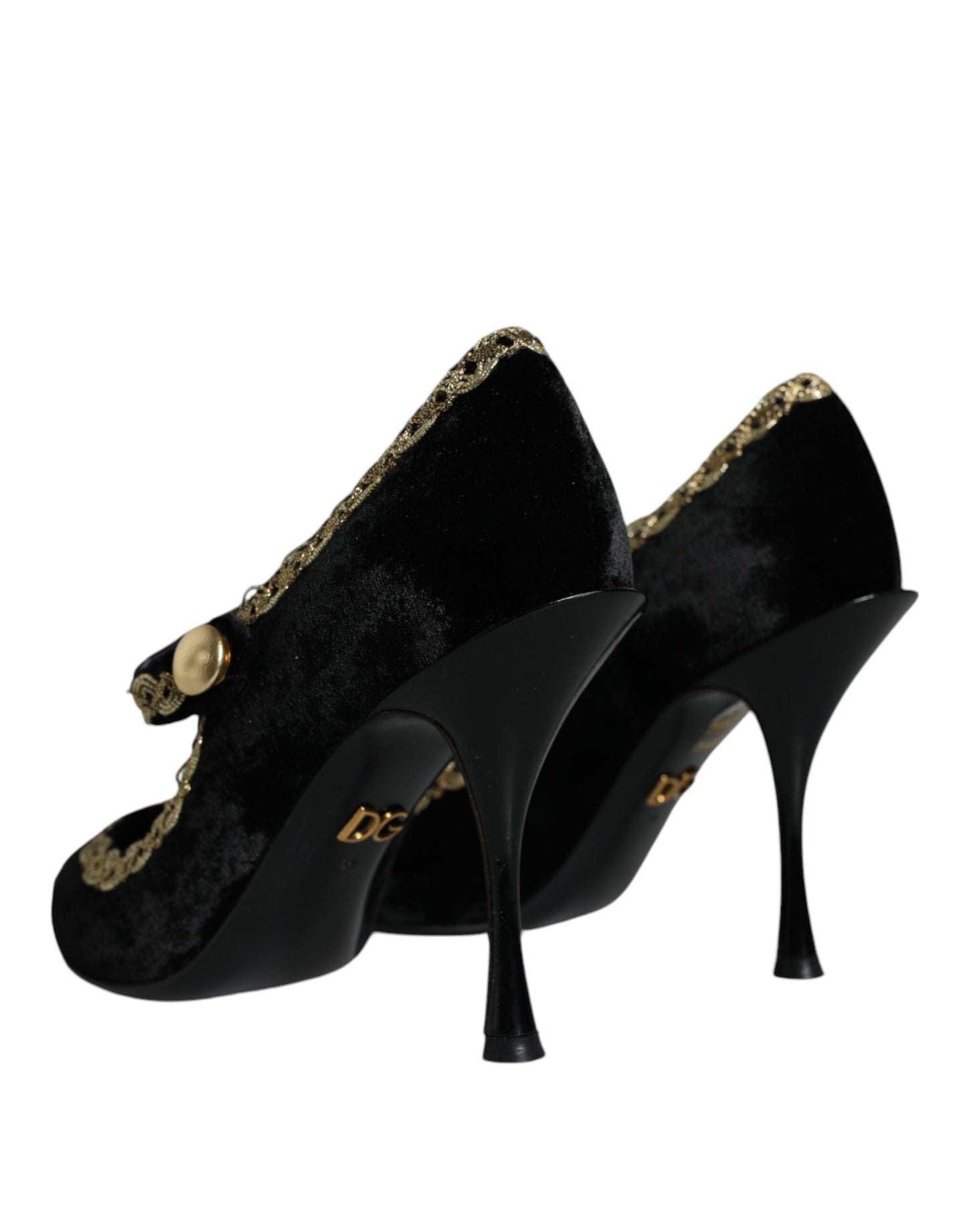 Zapatos de tacón Dolce & Gabbana negros Mary Janes de terciopelo dorado