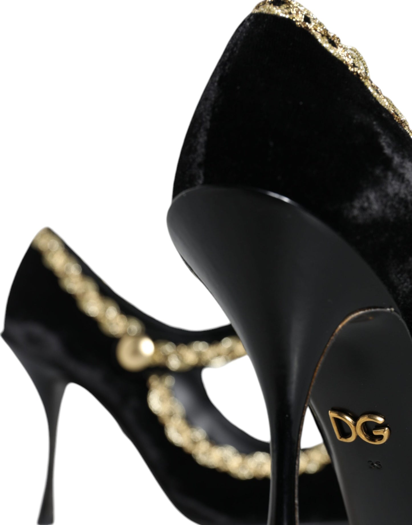 Zapatos de tacón Dolce & Gabbana negros Mary Janes de terciopelo dorado