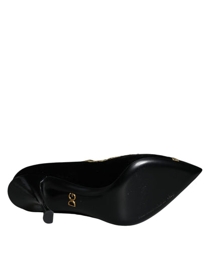 Zapatos de tacón Dolce & Gabbana negros Mary Janes de terciopelo dorado