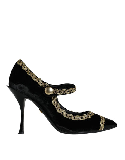 Zapatos de tacón Dolce & Gabbana negros Mary Janes de terciopelo dorado