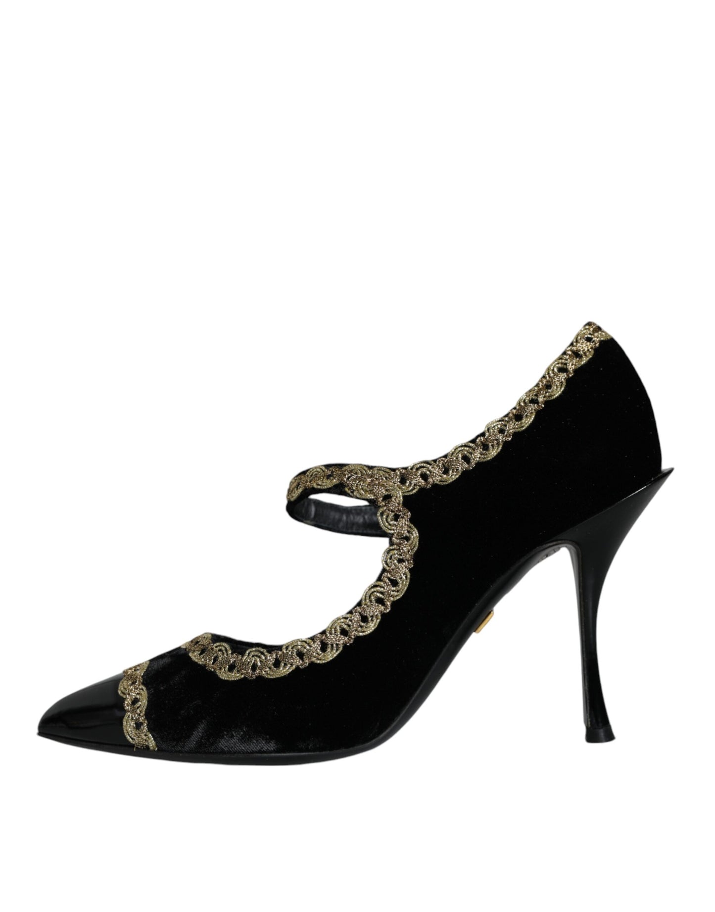 Zapatos de tacón Dolce & Gabbana negros Mary Janes de terciopelo dorado
