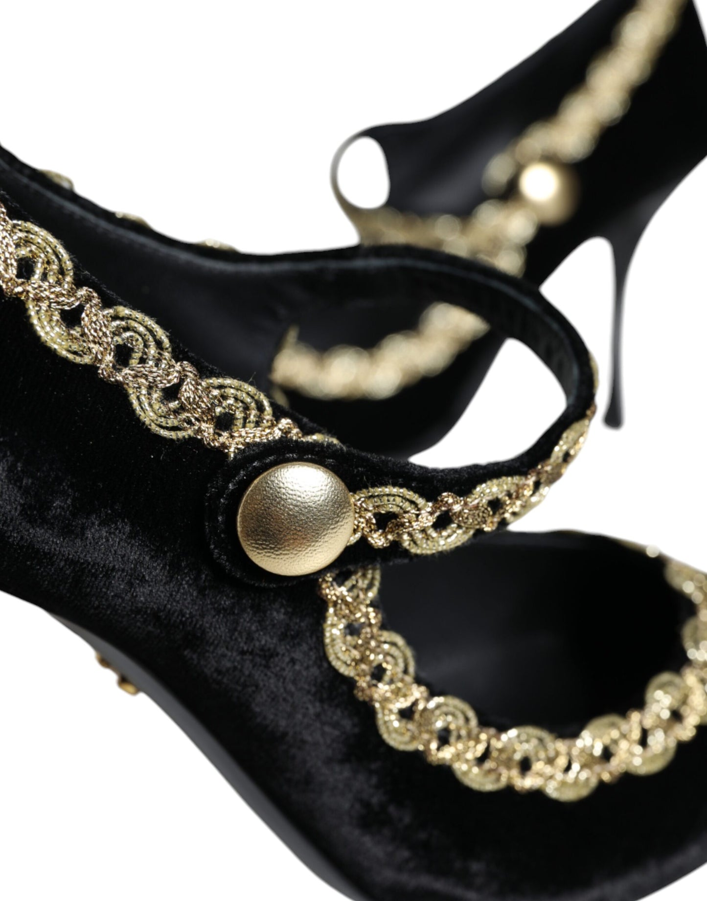 Zapatos de tacón Dolce & Gabbana negros Mary Janes de terciopelo dorado
