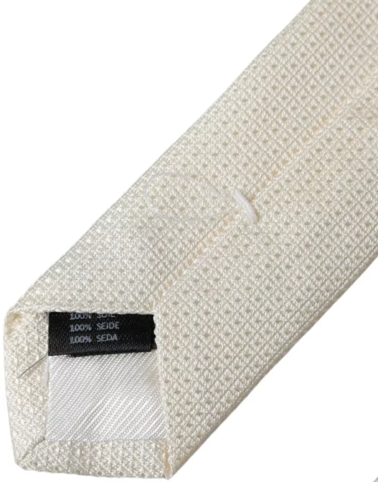 Corbata clásica ajustable de seda estampada blanca cruda Dolce & Gabbana