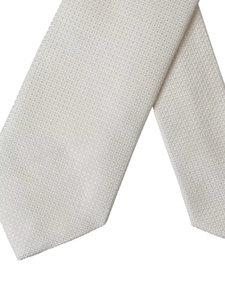 Corbata clásica ajustable de seda estampada blanca cruda Dolce & Gabbana