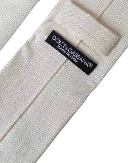 Corbata clásica ajustable de seda estampada blanca cruda Dolce & Gabbana