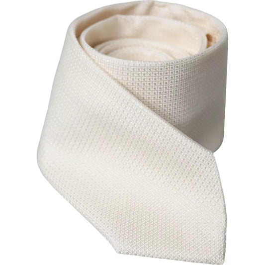 Corbata clásica ajustable de seda estampada blanca cruda Dolce & Gabbana