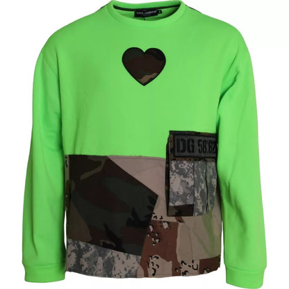 Suéter Dolce & Gabbana de cuello redondo con corazón en patchwork verde