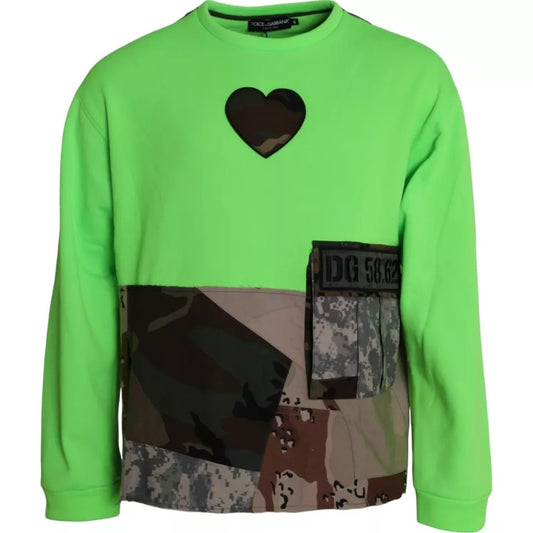 Suéter Dolce & Gabbana de cuello redondo con corazón en patchwork verde
