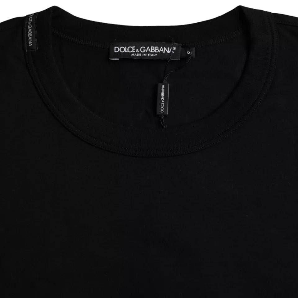 Camiseta de algodón negro con cuello redondo y logo repujado de Dolce & Gabbana