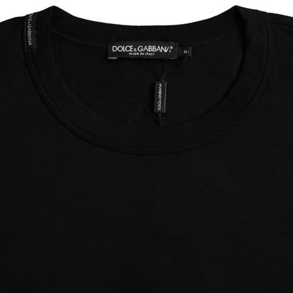 Camiseta de algodón negro con cuello redondo y logo repujado de Dolce & Gabbana