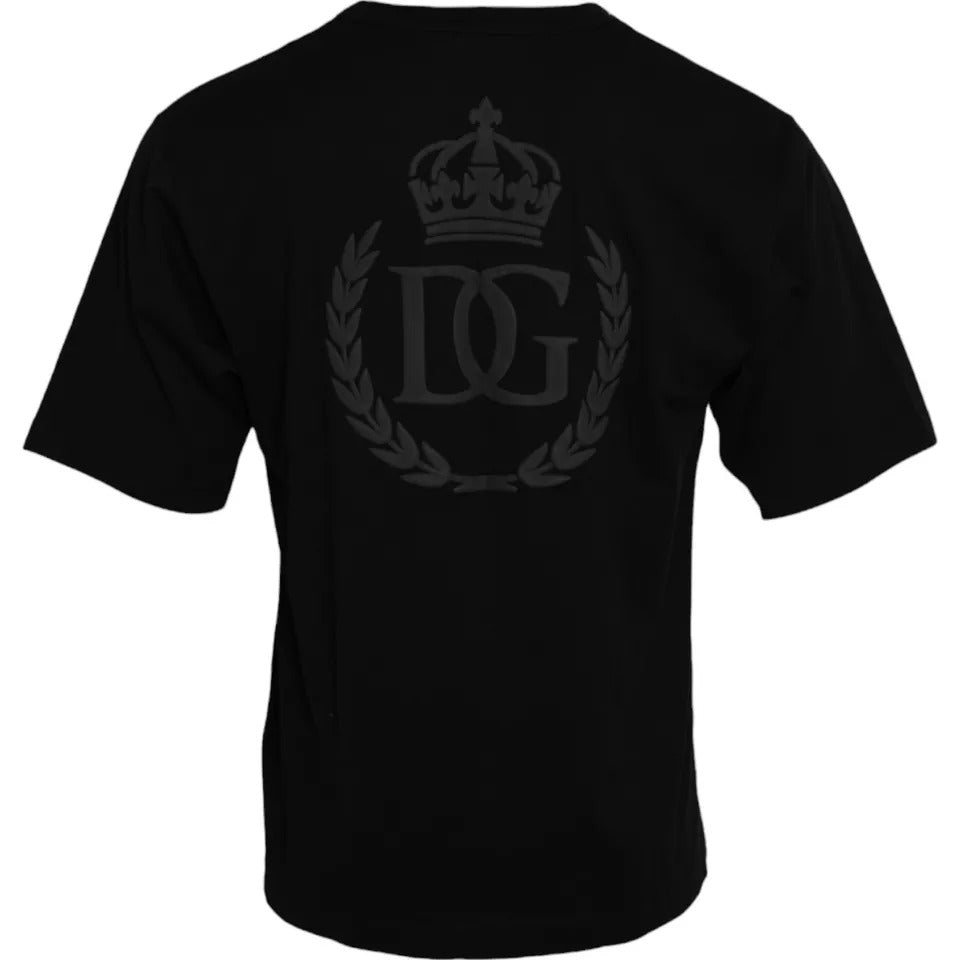 Camiseta de algodón negro con cuello redondo y logo repujado de Dolce & Gabbana
