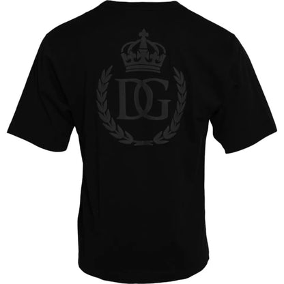 Camiseta de algodón negro con cuello redondo y logo repujado de Dolce & Gabbana