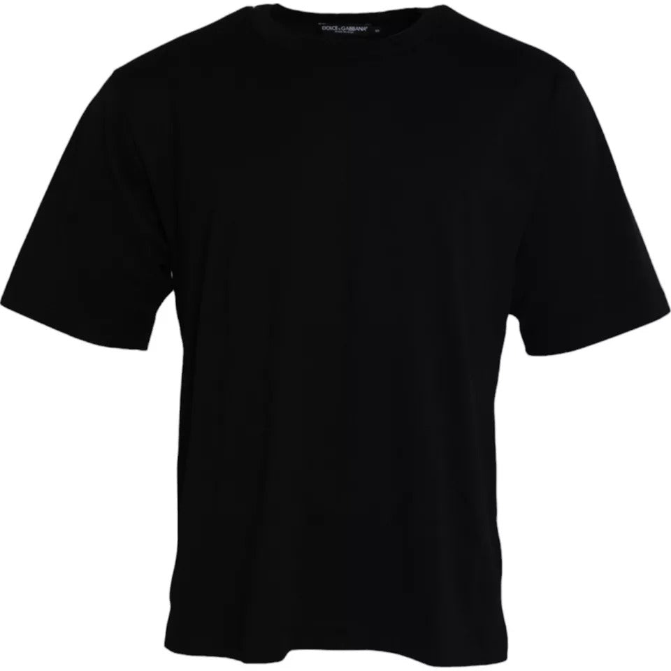 Camiseta de algodón negro con cuello redondo y logo repujado de Dolce & Gabbana