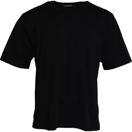 Camiseta de algodón negro con cuello redondo y logo repujado de Dolce & Gabbana