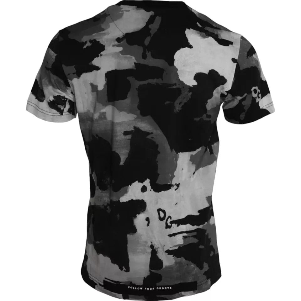 Camiseta Dolce & Gabbana con cuello redondo de camuflaje en blanco y negro