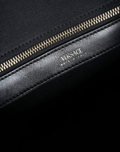 Bolso tote cruzado de mano Versace negro de lona y cuero con logo