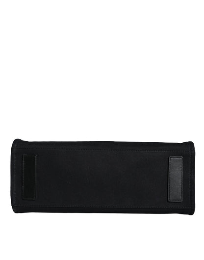 Bolso tote cruzado de mano Versace negro de lona y cuero con logo
