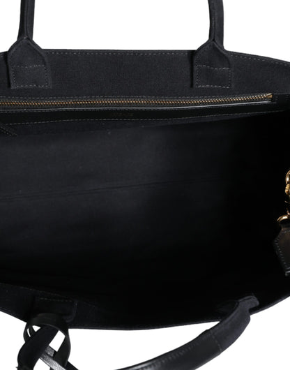 Bolso tote cruzado de mano Versace negro de lona y cuero con logo