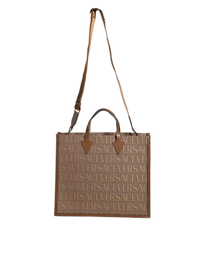 Sac fourre-tout Versace marron en cuir Jacquard logo anse supérieure bandoulière