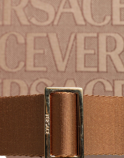 Sac fourre-tout Versace marron en cuir Jacquard logo anse supérieure bandoulière