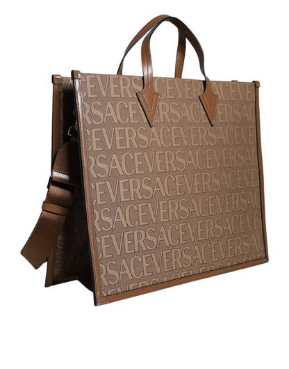 Sac fourre-tout Versace marron en cuir Jacquard logo anse supérieure bandoulière