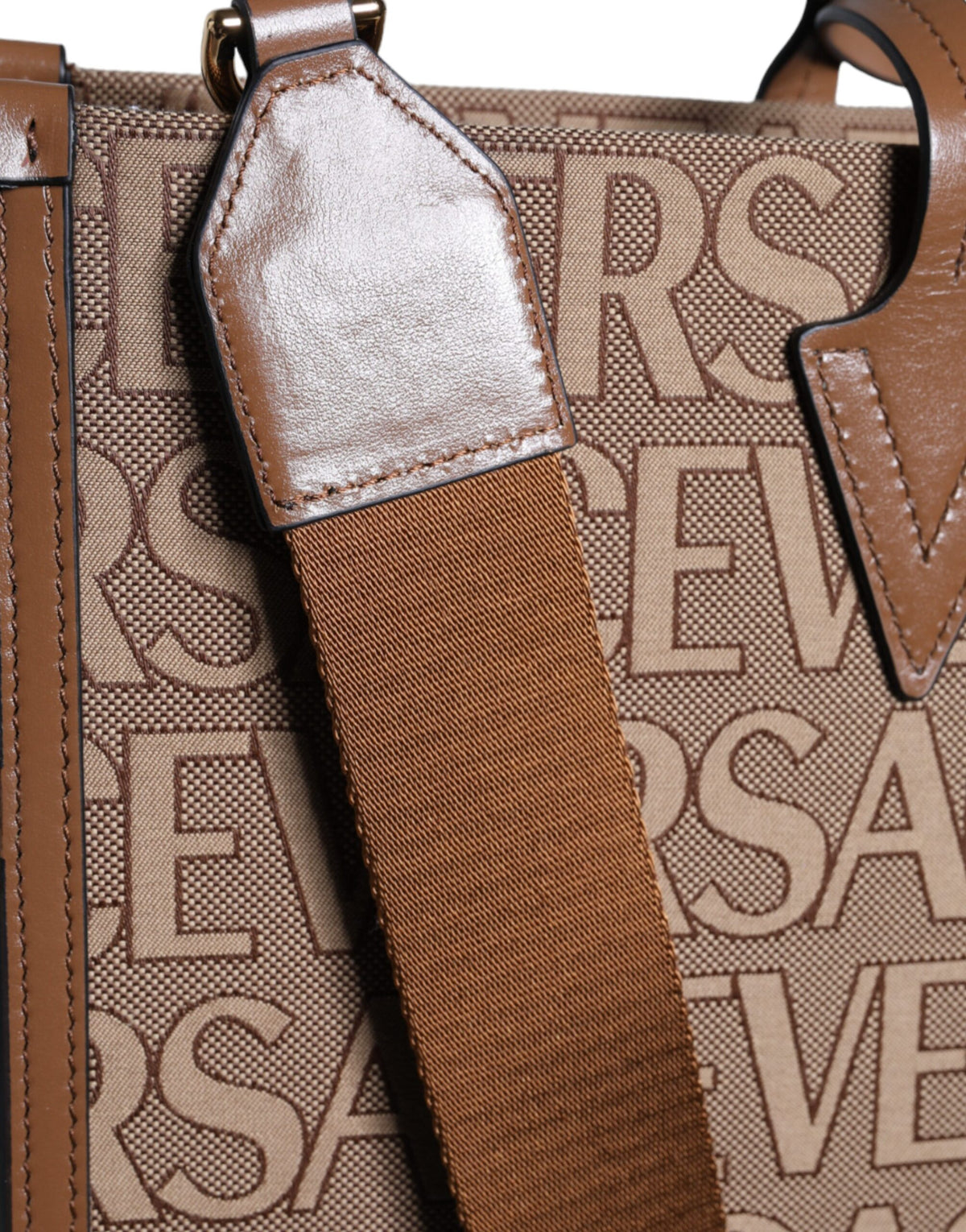 Sac fourre-tout Versace marron en cuir Jacquard logo anse supérieure bandoulière
