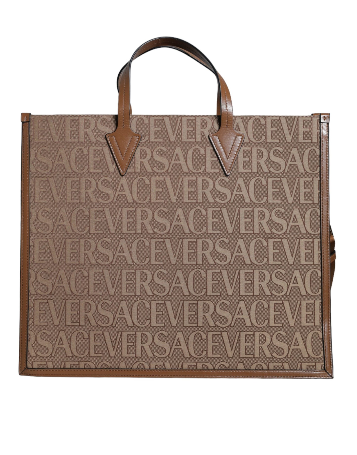 Sac fourre-tout Versace marron en cuir Jacquard logo anse supérieure bandoulière