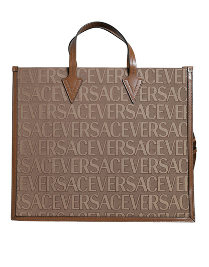 Sac fourre-tout Versace marron en cuir Jacquard logo anse supérieure bandoulière