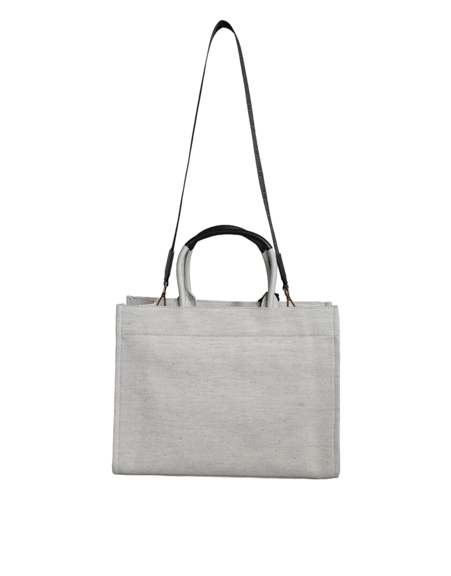 Bolso tote cruzado de lona y cuero con asa superior, logo y color blanco de Versace