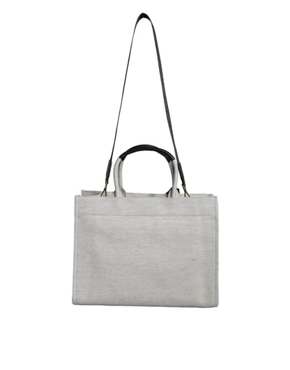 Bolso tote cruzado de lona y cuero con asa superior, logo y color blanco de Versace