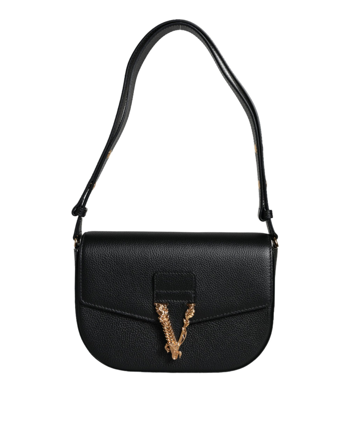 Versace Sac bandoulière et épaule en cuir de veau grainé noir avec logo