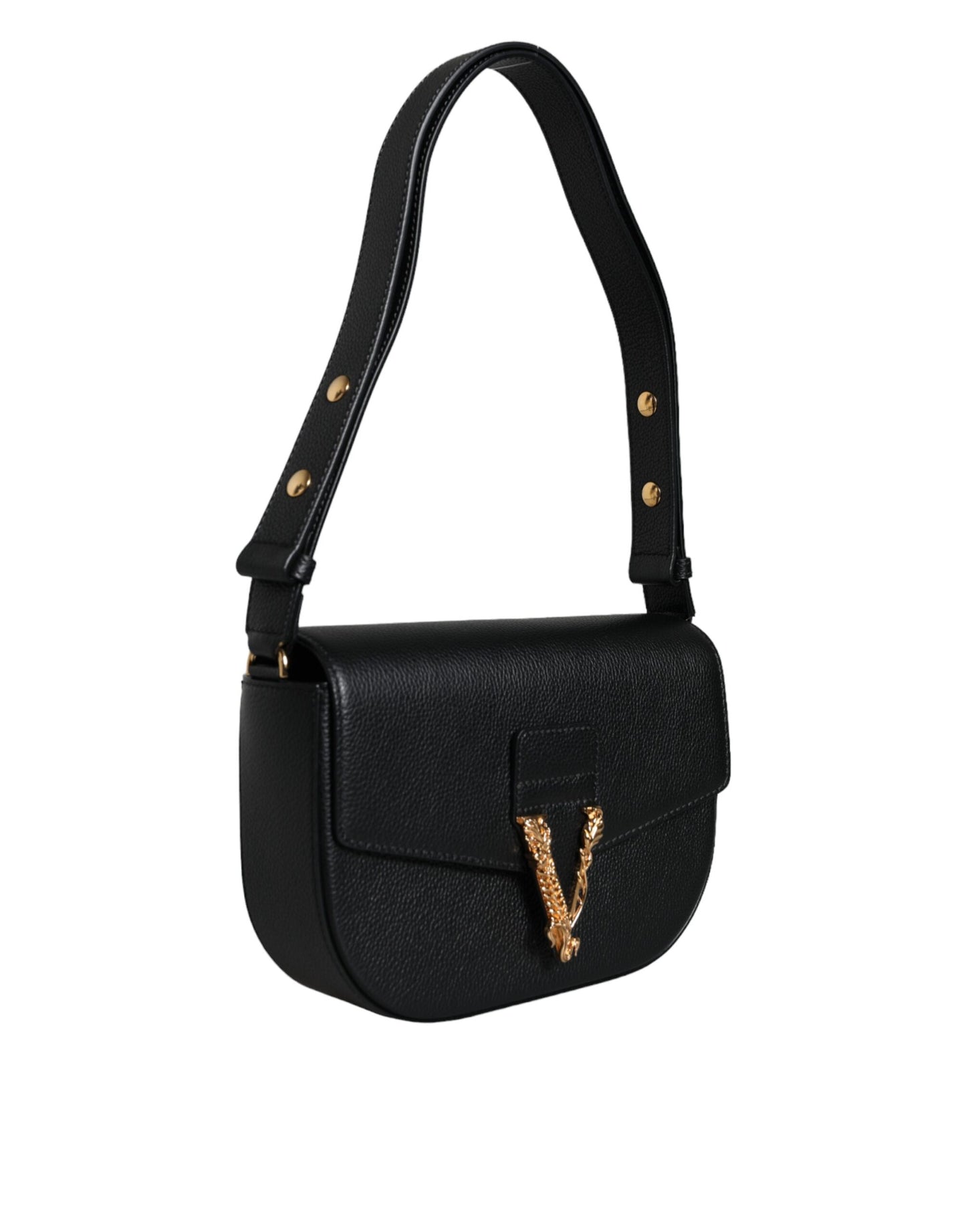 Versace Sac bandoulière et épaule en cuir de veau grainé noir avec logo
