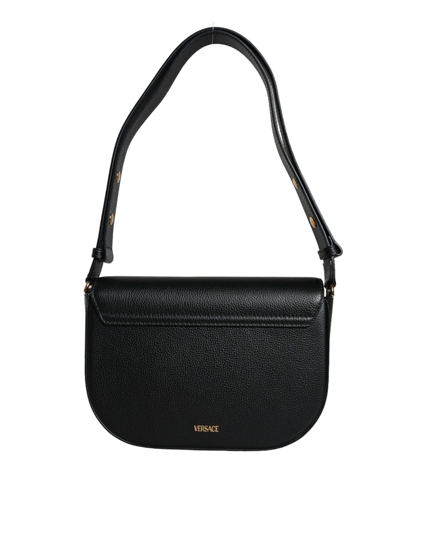 Versace Sac bandoulière et épaule en cuir de veau grainé noir avec logo