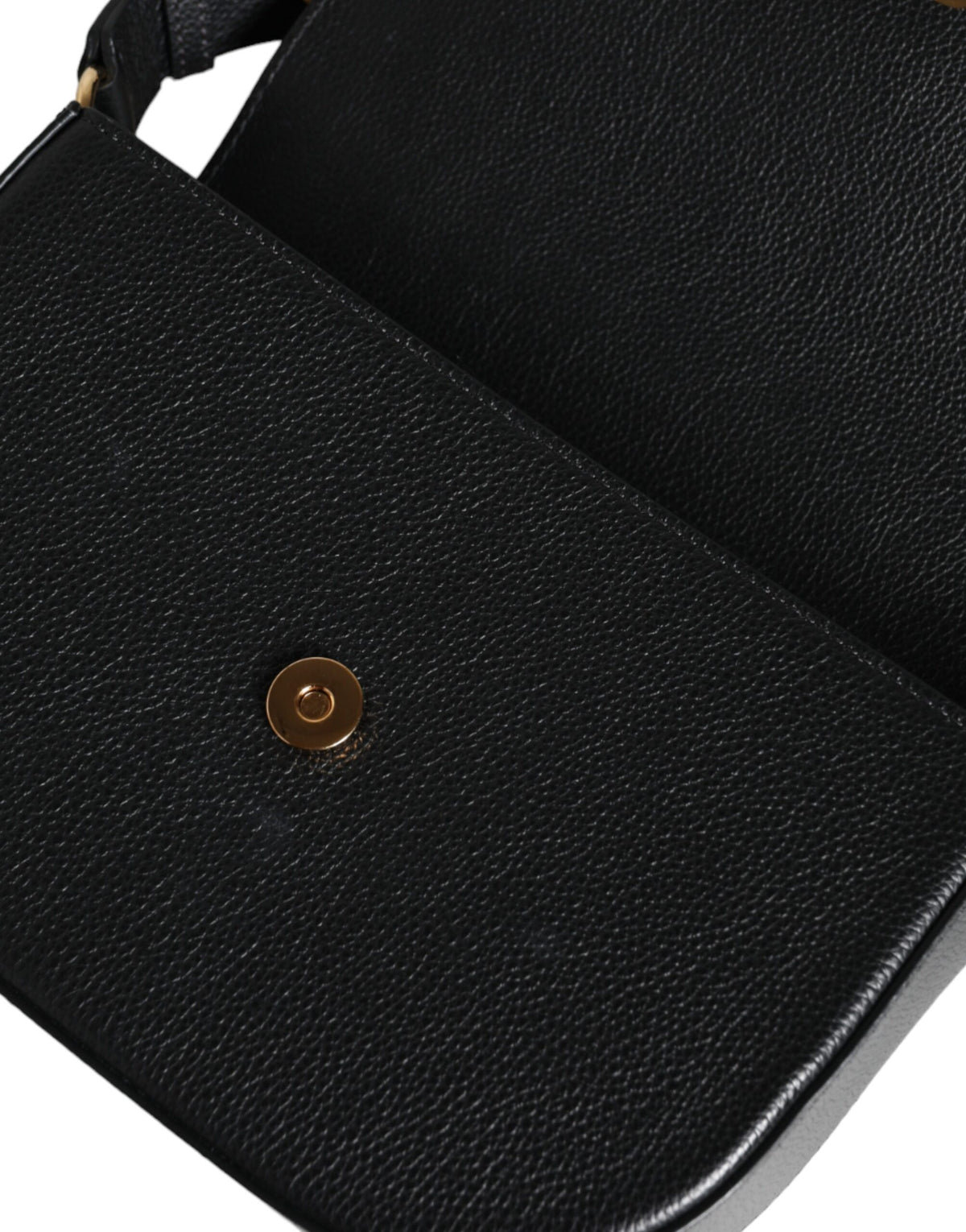 Versace Sac bandoulière et épaule en cuir de veau grainé noir avec logo