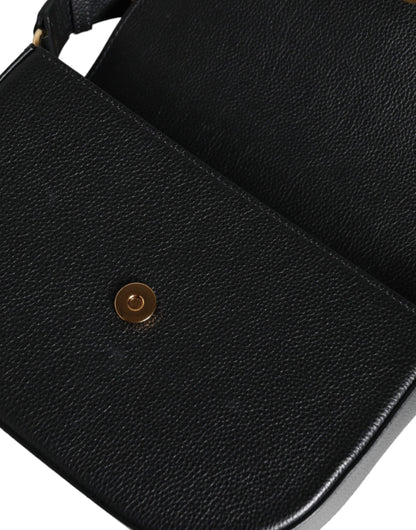 Versace Sac bandoulière et épaule en cuir de veau grainé noir avec logo