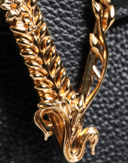 Versace Sac bandoulière et épaule en cuir de veau grainé noir avec logo