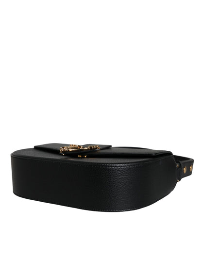 Versace Sac bandoulière et épaule en cuir de veau grainé noir avec logo