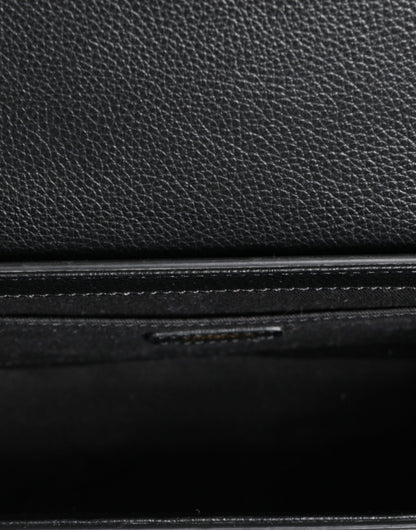 Versace Sac bandoulière et épaule en cuir de veau grainé noir avec logo