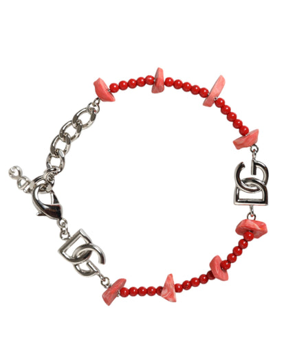 Pulsera Dolce & Gabbana de cadena con logo DG, cuentas y resina, tono plateado